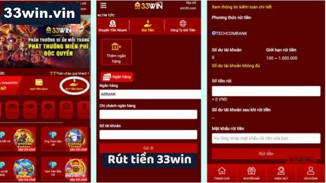 Rút tiền 33win với các bước đơn giản